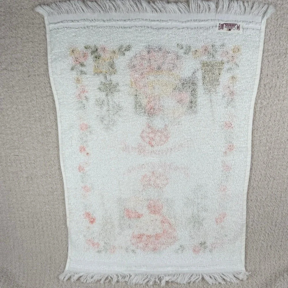 Vintage Cannon Hand Towel Holly Hobbie Style Happiness Is Fringed White Orange